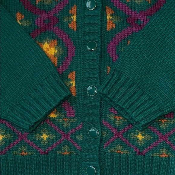 Vintage MS Russ Green Patterned Women's Sweater cardigan wool 3x - Picture 4 of 8